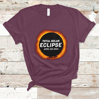 Maroon total solar eclipse T-shirt with circular “TOTAL SOLAR ECLIPSE” and “APRIL 8th 2024”
