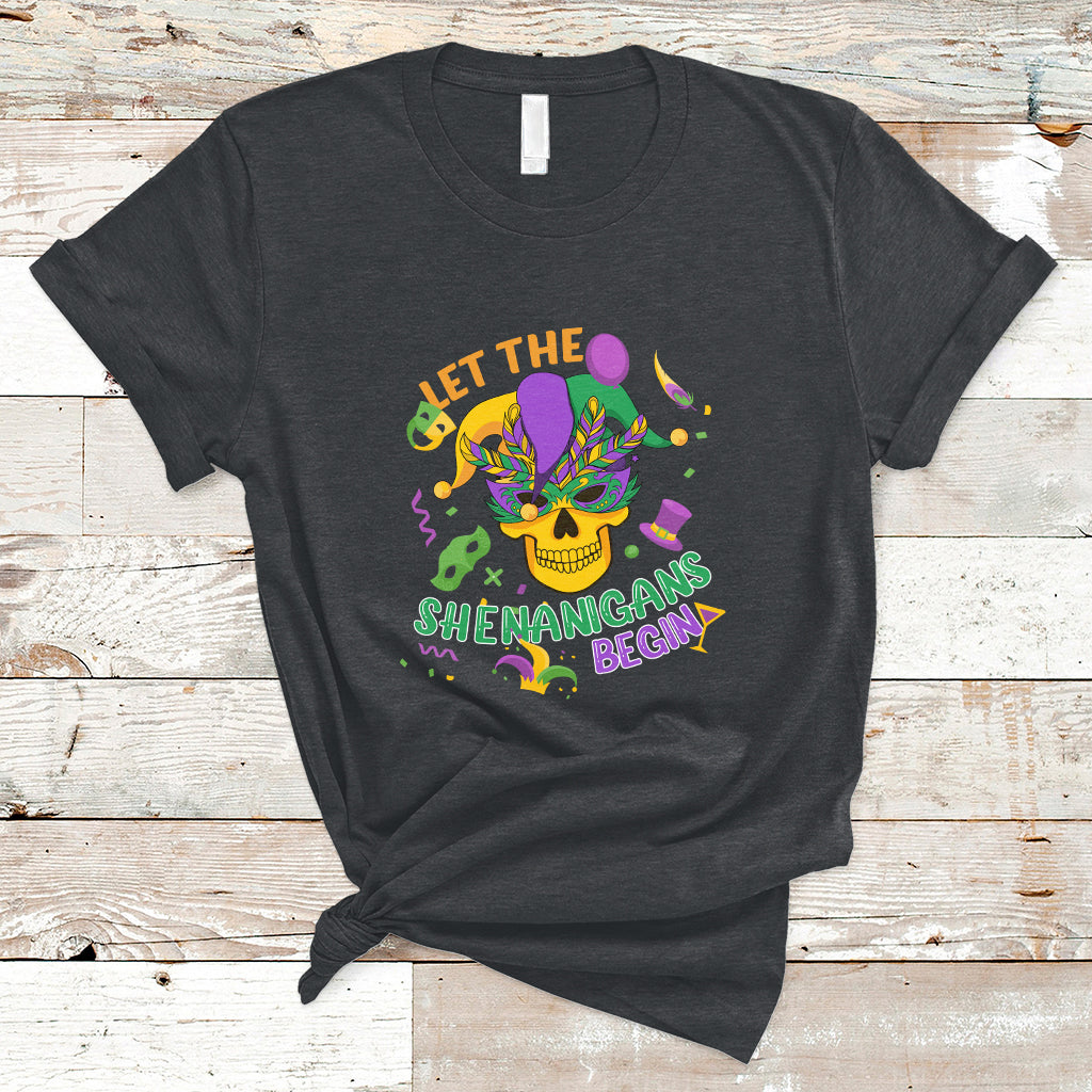 Let The Shenanigans Begin Mardi Gras Costume Mask Skull T Shirt - Wonder Print Shop