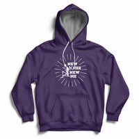 Purple knee skeleton recovery hoodie with front pocket and 'NEW KNEE NEW ME' chest print