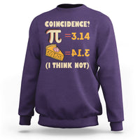 Purple crewneck sweatshirt with math Pi graphic and 'Coincidence? (I Think Not)'