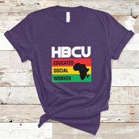 Purple graphic T-shirt with HBCU Educated Social Worker front print