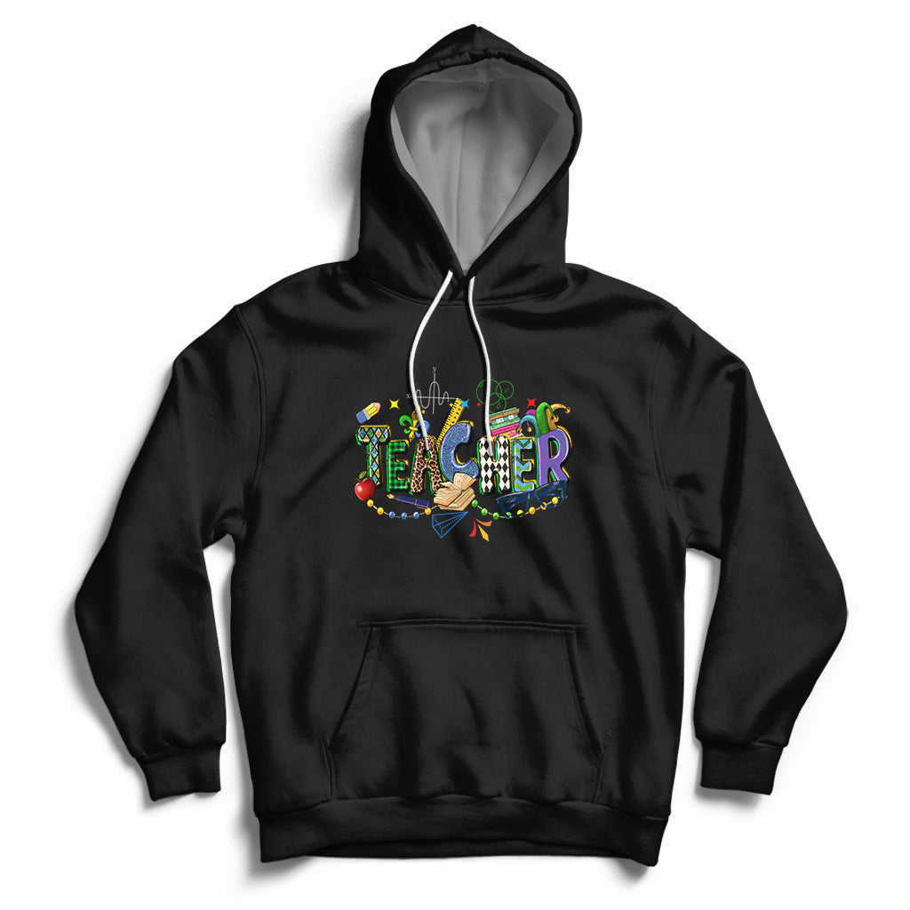 Mardi Gras Teacher Costume Teacher Day Carnival Mask Beads Hoodie - Wonder Print Shop