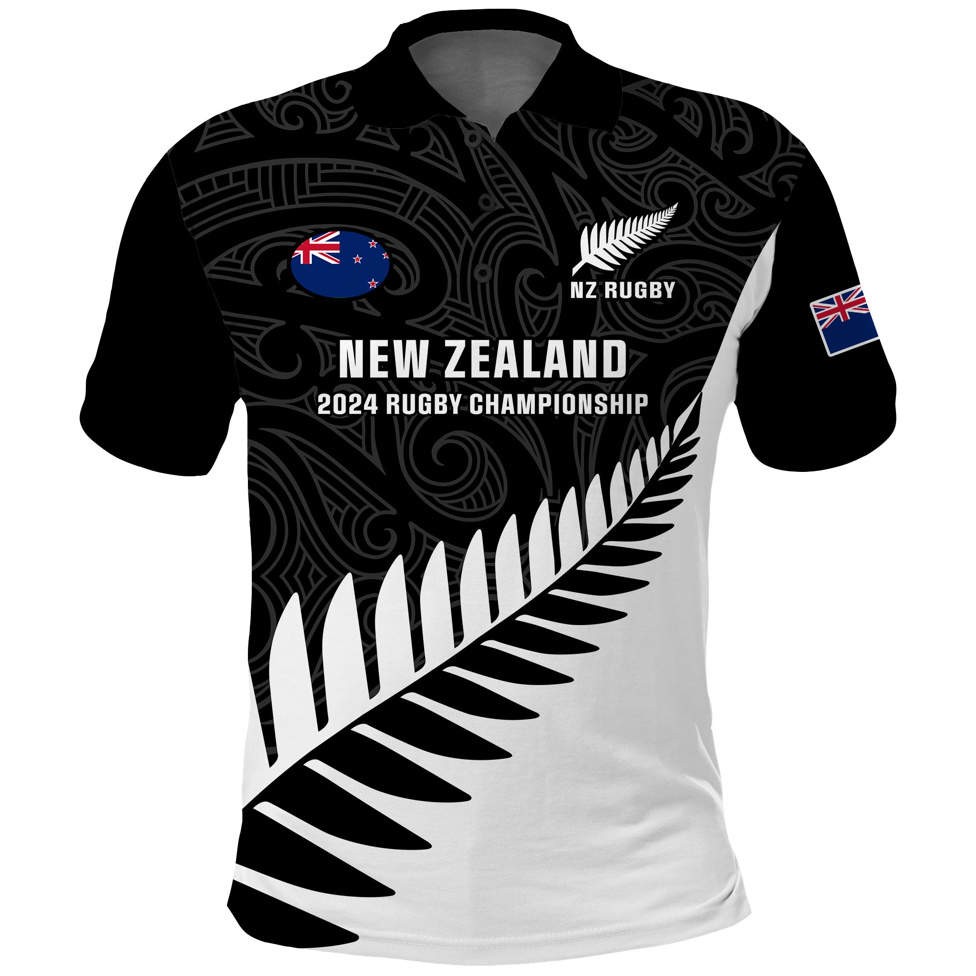 New Zealand Silver Fern Rugby Polo Shirt All Black 2023 Go Champions Maori Pattern - Wonder Print Shop