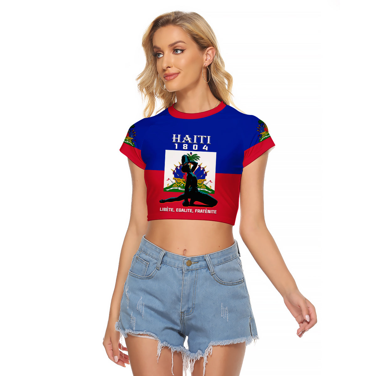 (Custom Personalised) Haiti Raglan Cropped T Shirt Negre Marron With Haitian Flag - Wonder Print Shop