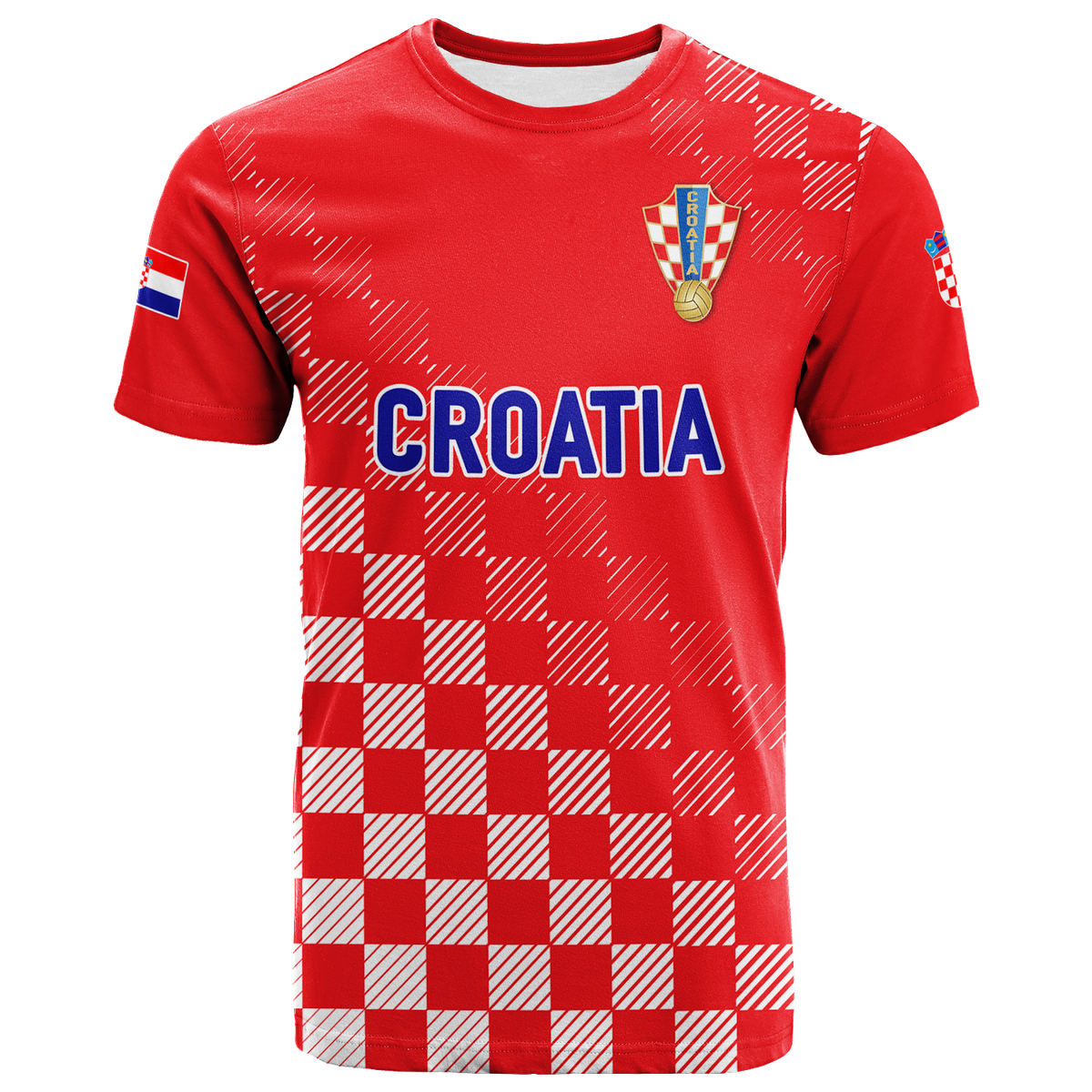 Red Croatia pride T-shirt with CROATIA print and crest medal