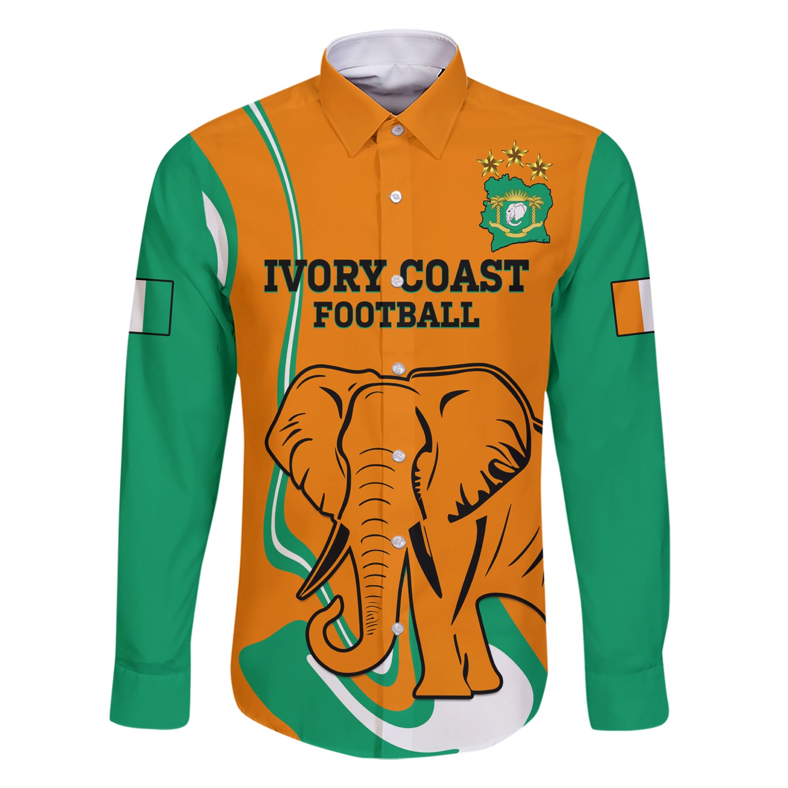 Custom Ivory Coast Football Long Sleeve Button Shirt  Les Elephants 2024 Champions - Wonder Print Shop