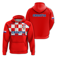 Red hoodie set with Croatia checkerboard front panel, hood, and kangaroo pocket.