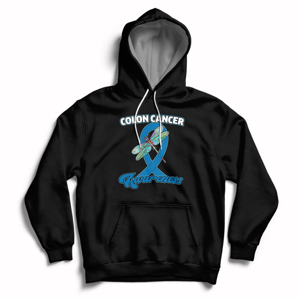 Colon Cancer Awareness Dragonfly Blue Ribbon CRC Colorectal Carcinoma Hoodie - Wonder Print Shop