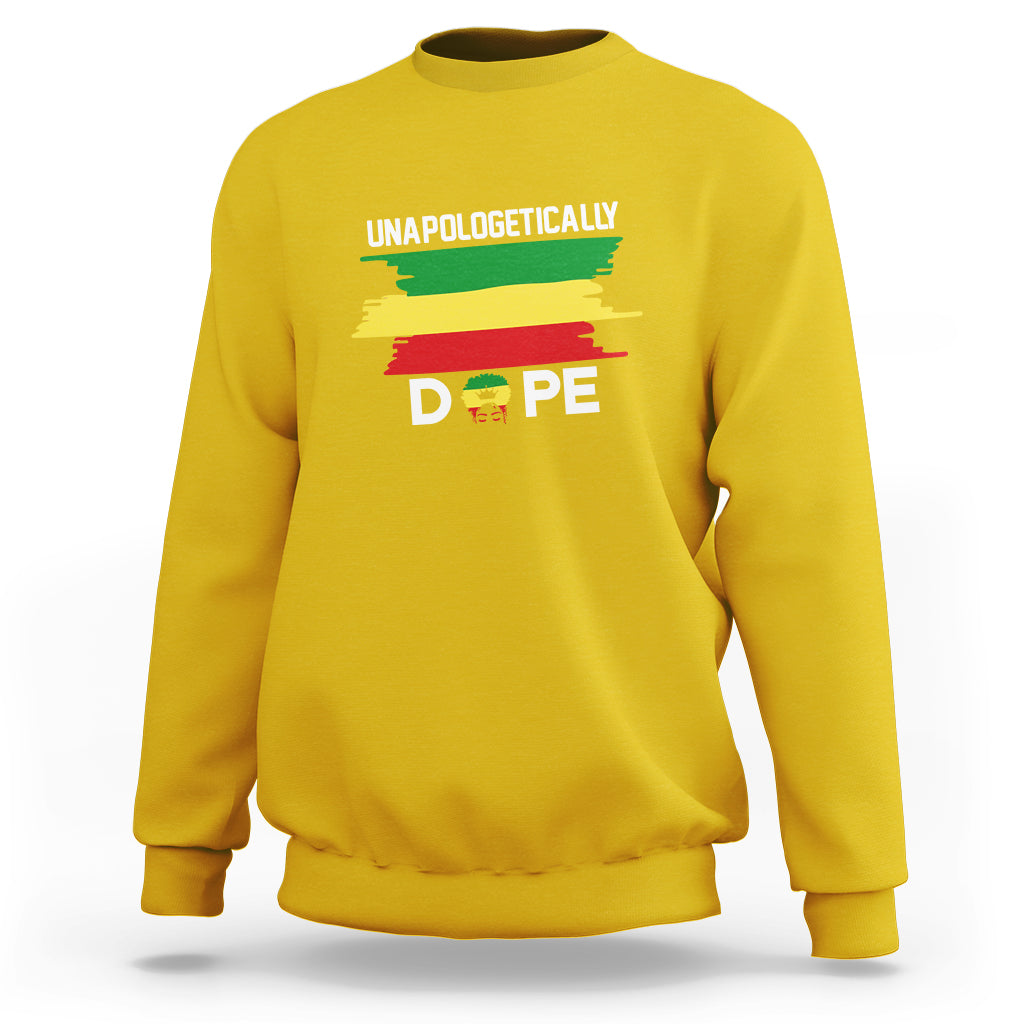 Daisy yellow adult sweatshirt with Pride rainbow graphic and UNAPOLOGETICALLY lettering