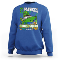 Royal blue crewneck sweatshirt with St Patrick Cruise Squad graphic, long sleeves