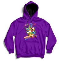 Purple speed cubing hoodie with colorful cube graphic on the chest and front pocket.