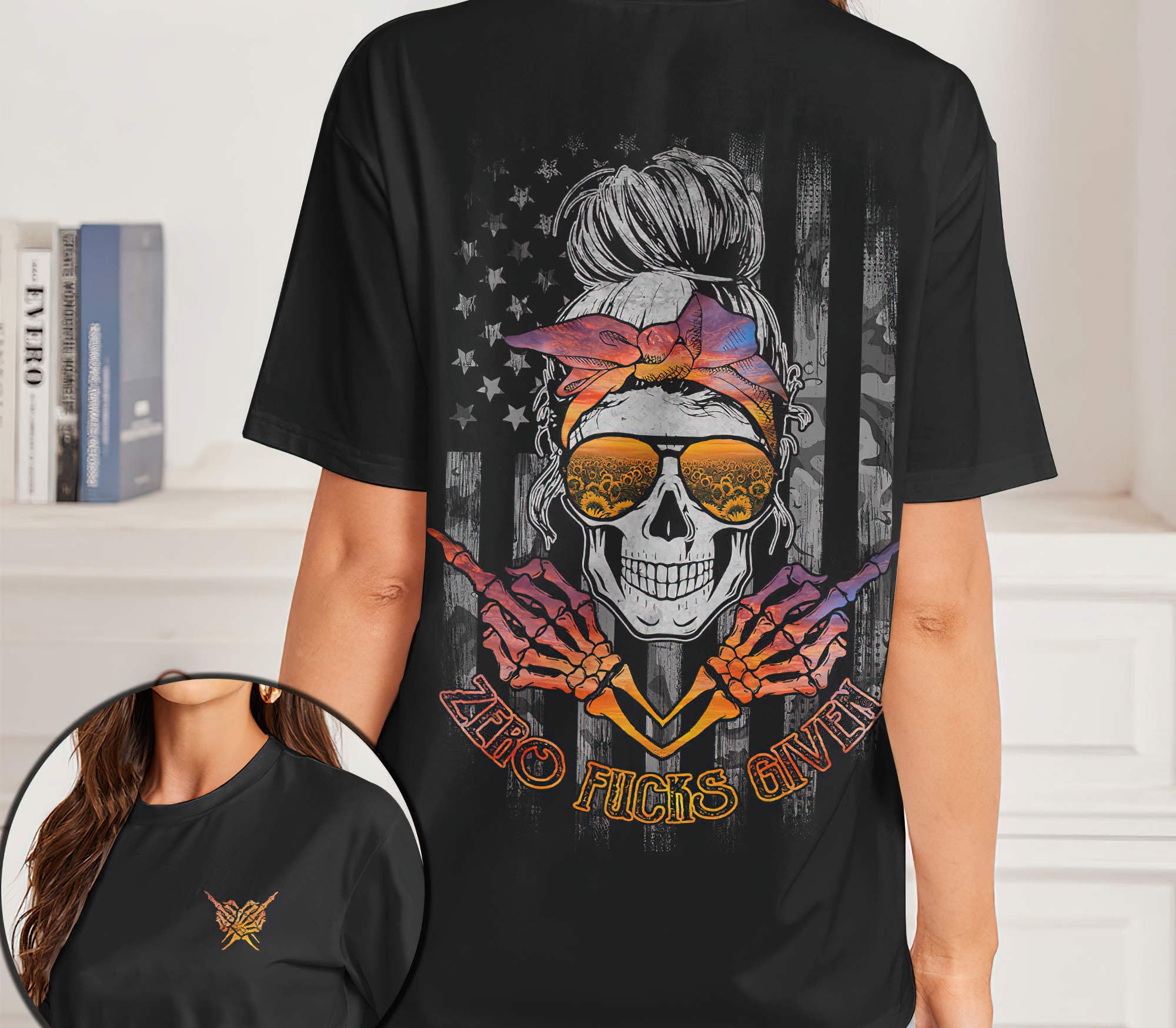 Zero Fcks Given Sunflower Skull T Shirt