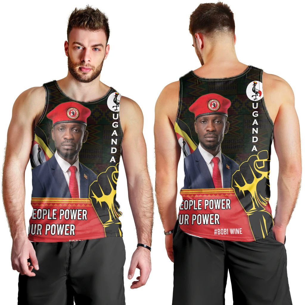 Black men’s tank top with large People Power graphic and portrait on front and back
