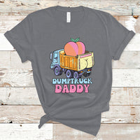 Medium gray crewneck T-shirt with colorful dump truck peach graphic and 'Daddy' text