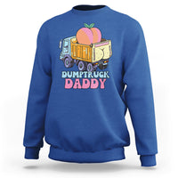 Royal blue crewneck sweatshirt with dump truck and peach graphic, 'Dumptruck Daddy' print