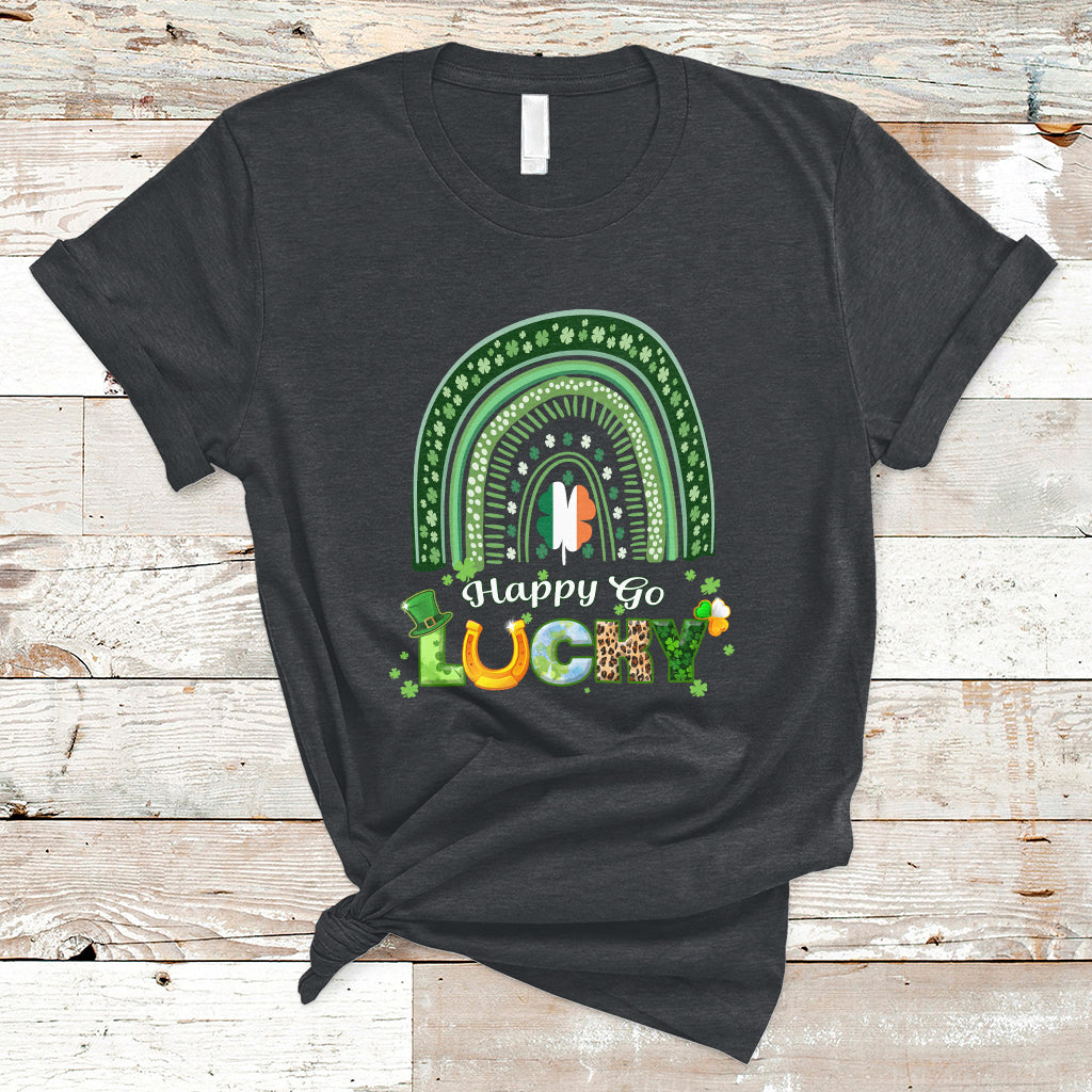 Happy Go Lucky Happy St. Patrick's Day Rainbow Shamrocks T-Shirt - Wonder Print Shop