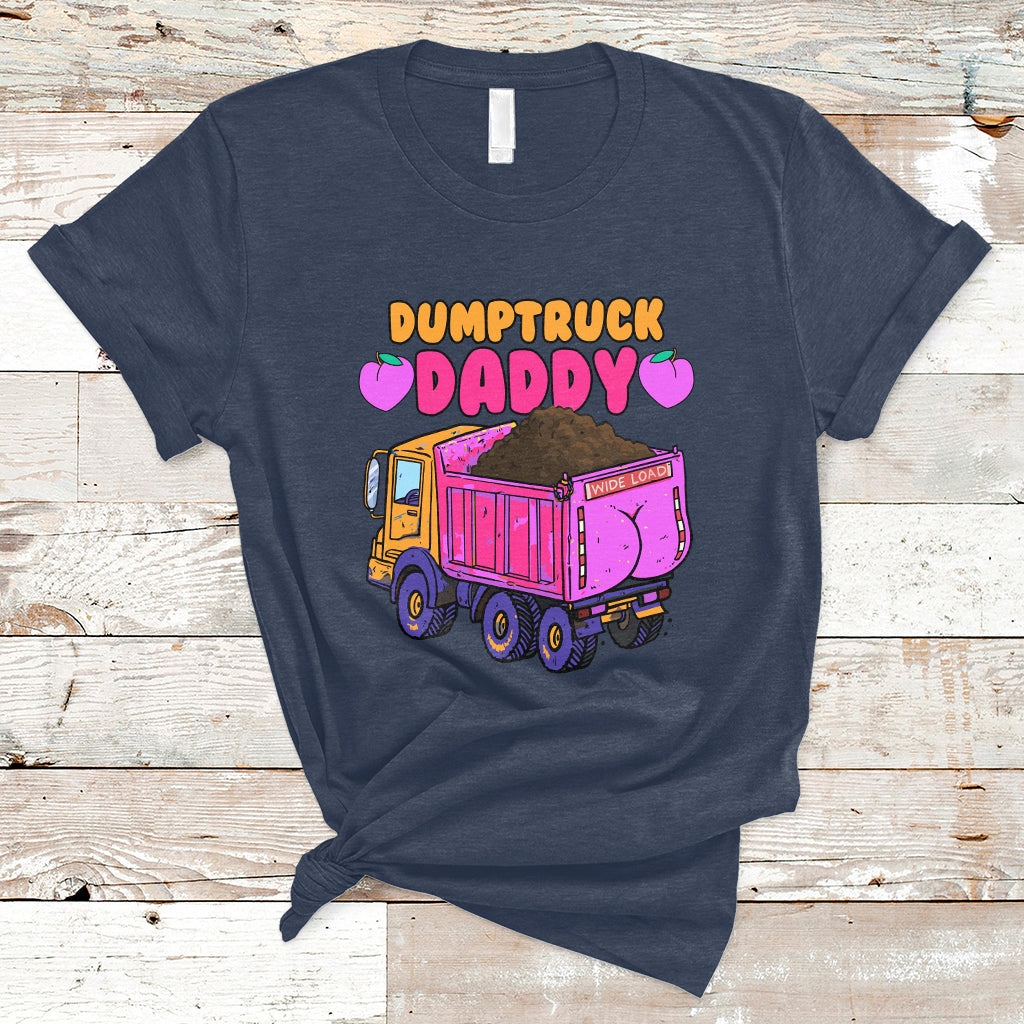 Dark gray crewneck T-shirt with front colorful dump truck illustration and wording