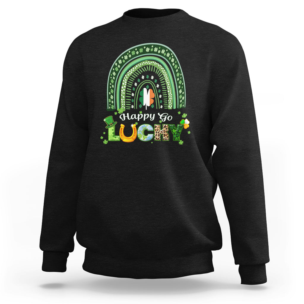 Happy Go Lucky Happy St. Patrick's Day Rainbow Shamrocks Sweatshirt - Wonder Print Shop