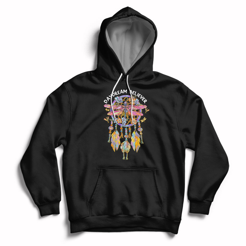 Dragonfly Daydream Believer Floral Dreamcatcher Motivational Hoodie - Wonder Print Shop