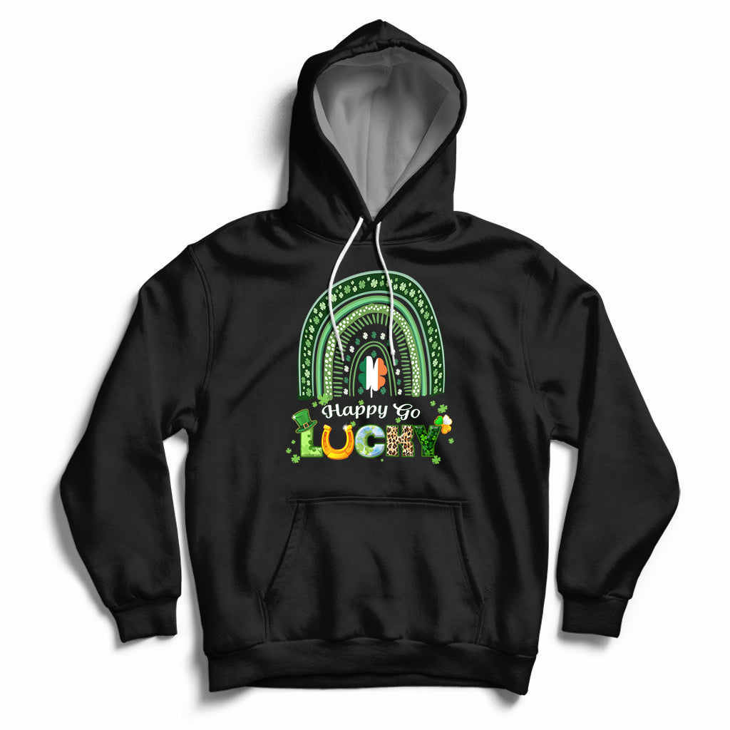 Happy Go Lucky Happy St. Patrick's Day Rainbow Shamrocks Hoodie - Wonder Print Shop