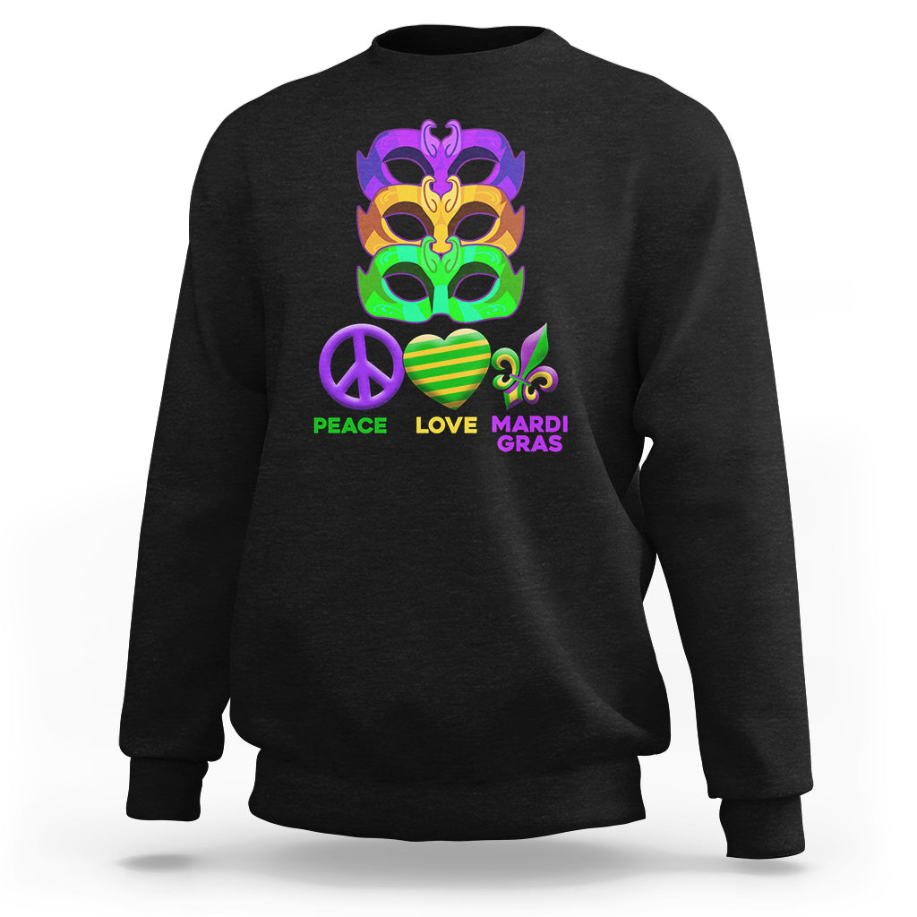 Peace Love Mardi Gras Mardi Gras Costume Carnival Masks Sweatshirt - Wonder Print Shop