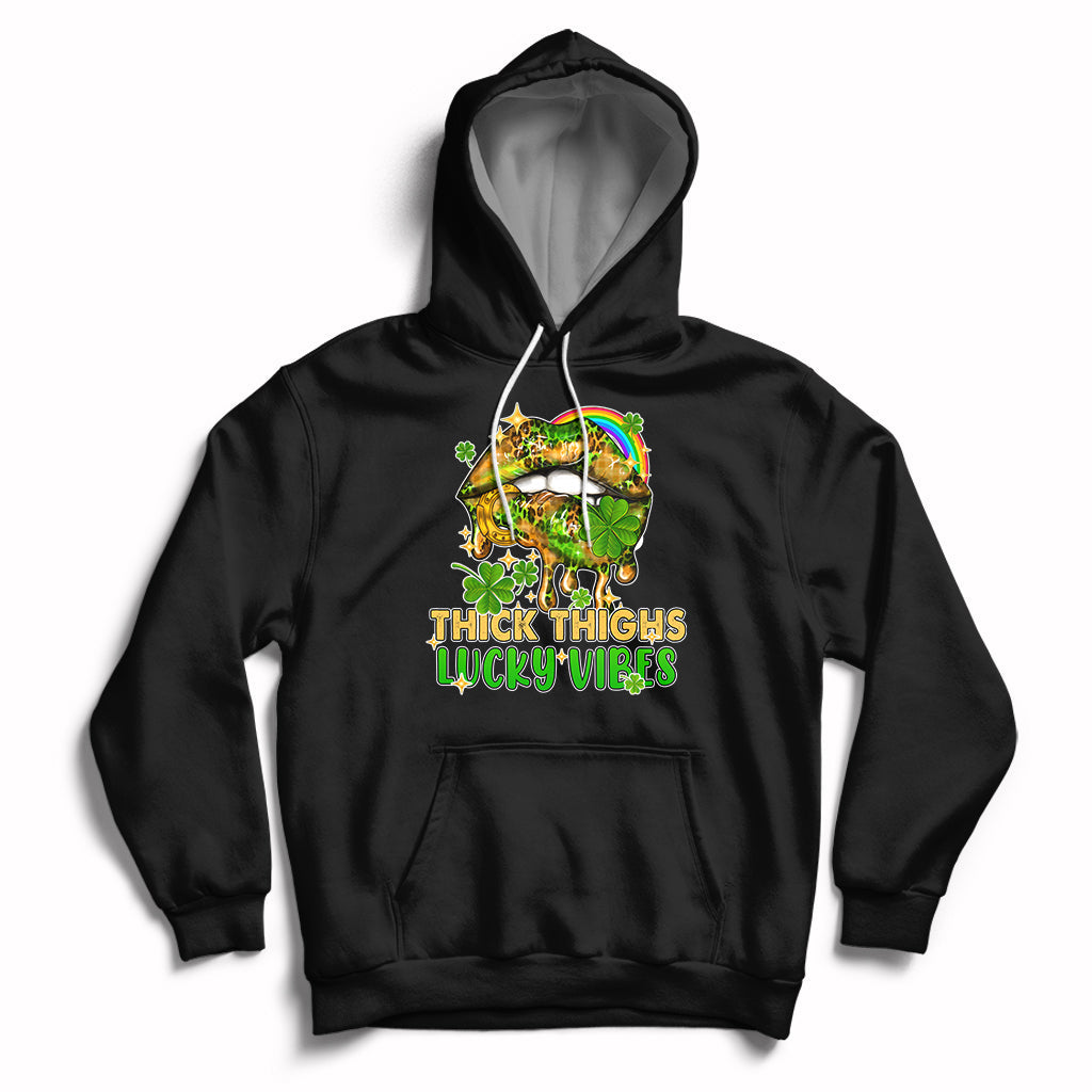 Thick Thighs Lucky Vibes Funny St Patrick's Day Leopard Lips Hoodie - Wonder Print Shop