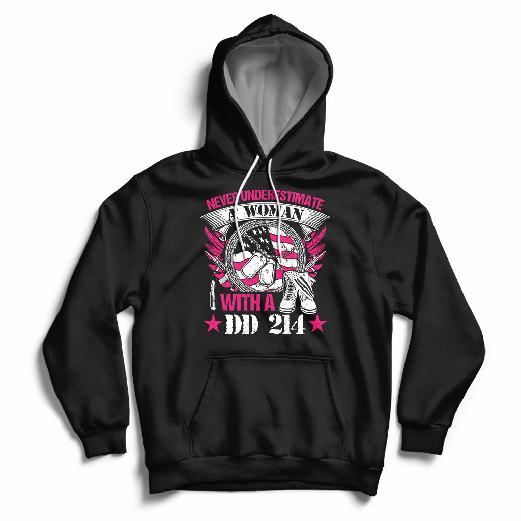 Black women's veteran hoodie with front graphic, pullover hood and kangaroo pocket