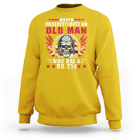 Skull soldier sweatshirt in daisy yellow with red wings and badge front graphic