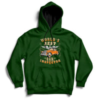 Forest green car inspector hoodie with kangaroo pocket and chest graphic