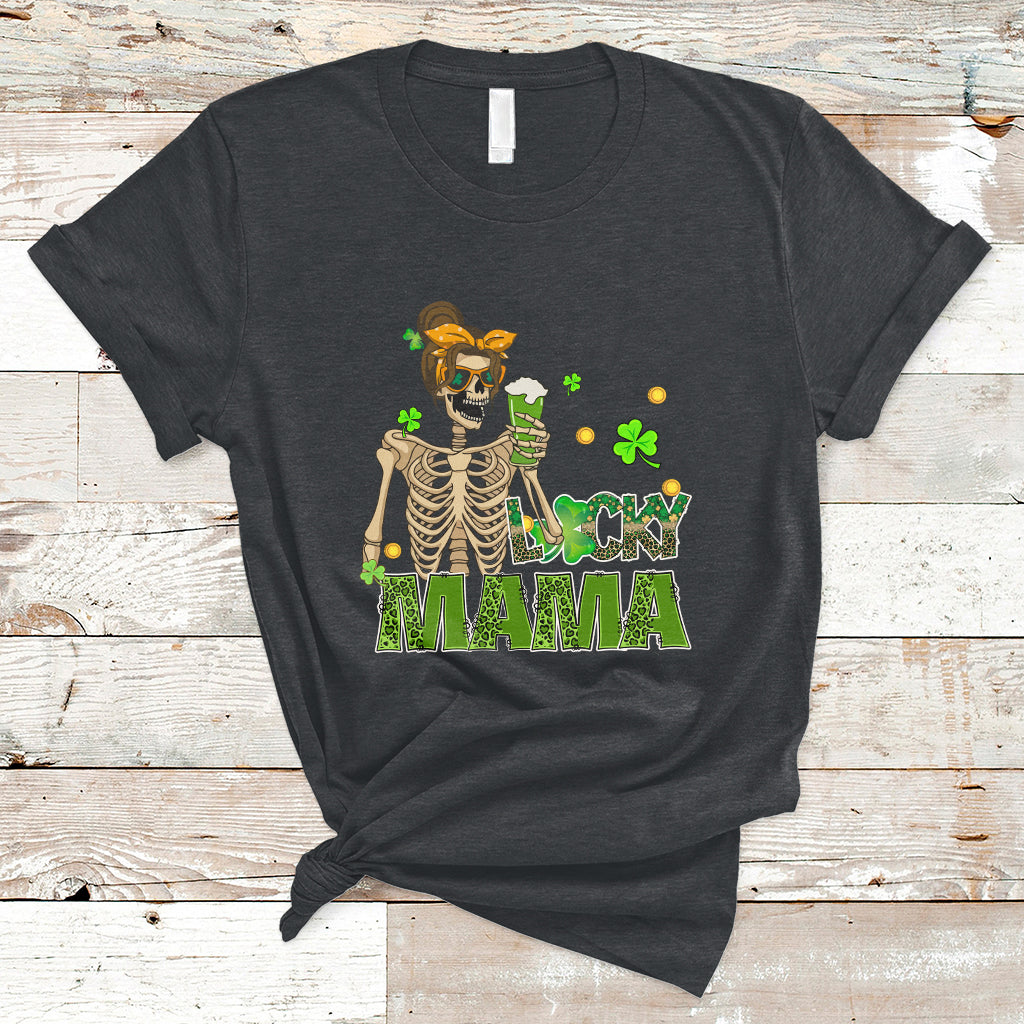 Lucky Mama Skeleton Bun Beer St Patrick's Day Mother's Day T-Shirt - Wonder Print Shop