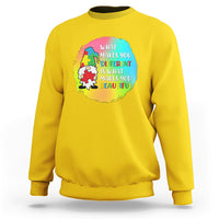 Daisy yellow autism support sweatshirt with circular gnome puzzle graphic on the front