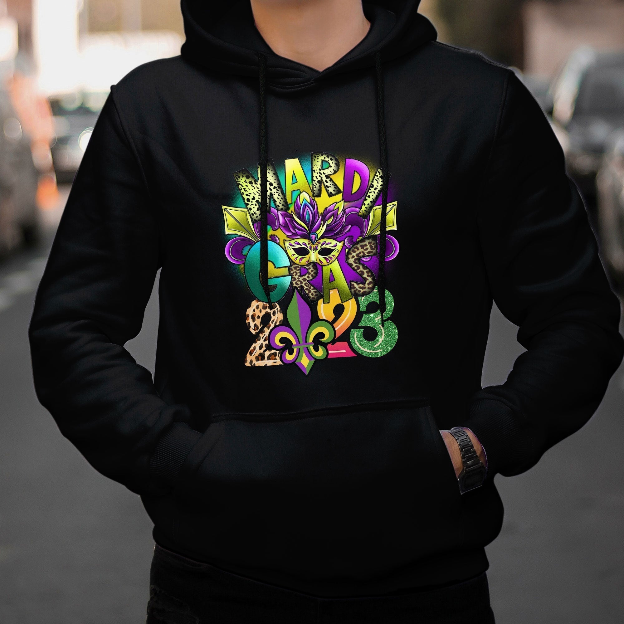 Mardi Gras 2023 Squad Mardi Gras Costume Carnival Mask Beads And Blings Hoodie - Wonder Print Shop