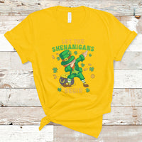 Yellow St. Patrick's Day T-shirt with dabbing leprechaun graphic and shamrock text