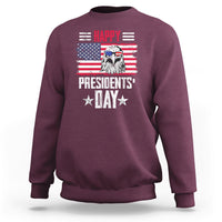 Maroon Presidents' Day graphic sweatshirt with eagle and US flag text design