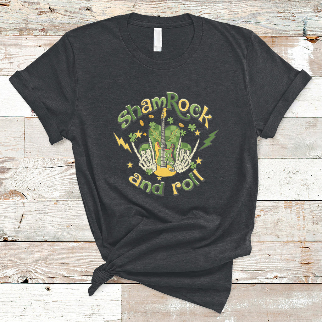 Shamrock 'N Roll St. Patrick's Day Irish Music Guitar Skull T-Shirt - Wonder Print Shop