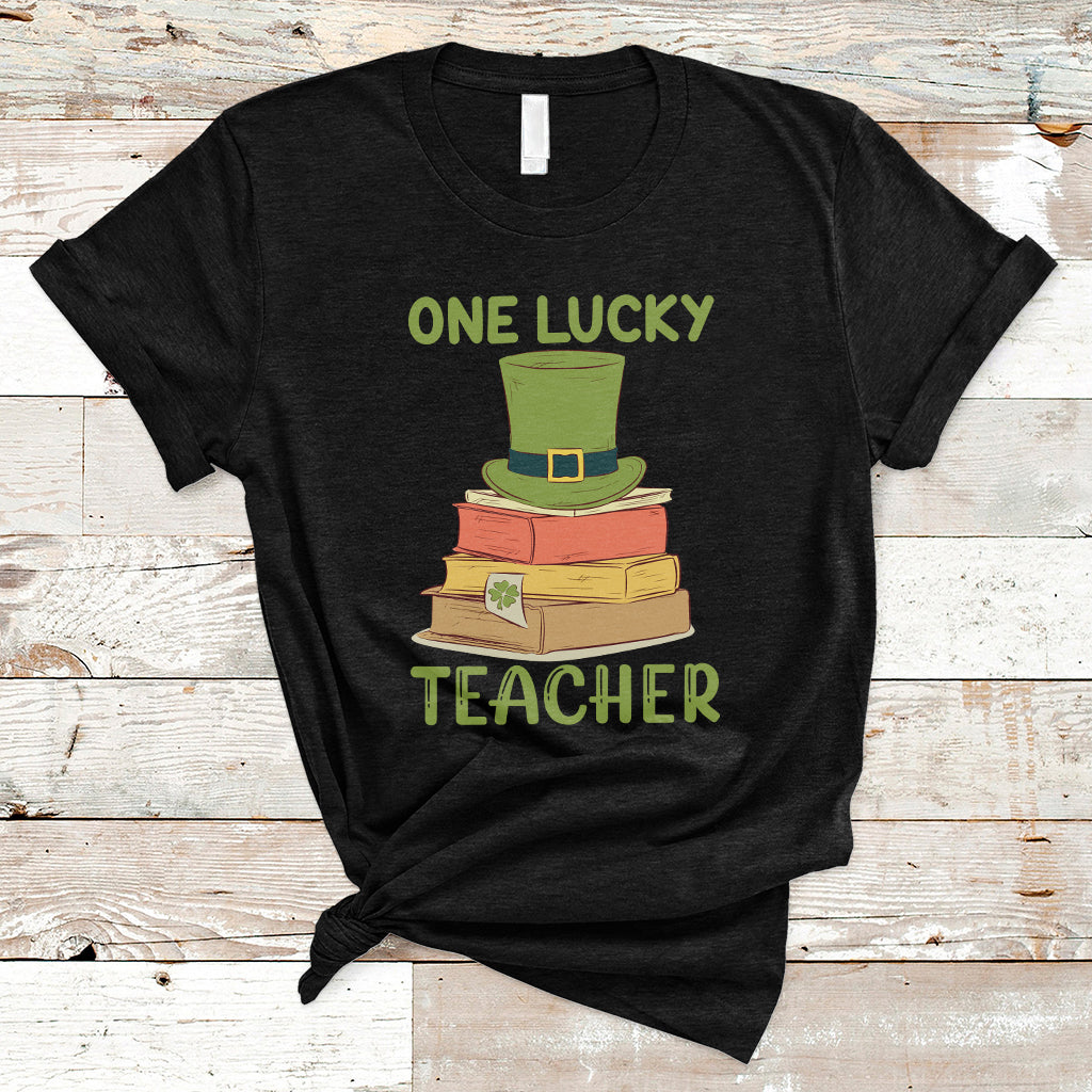 One Lucky Teacher St Patricks Day Lepreachaun Shamrock Books T Shirt - Wonder Print Shop