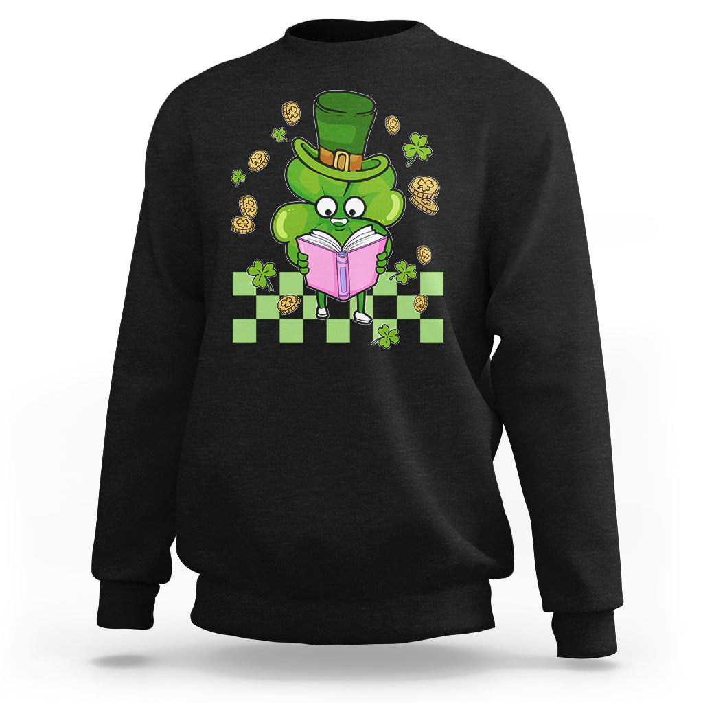 Shamrock Reading Books St Patrick's Day Nerd Clover Reader Sweatshirt - Wonder Print Shop