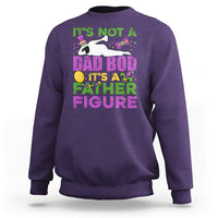 Purple graphic sweatshirt with 'Dad Bod' and 'Father Figure' colorful print