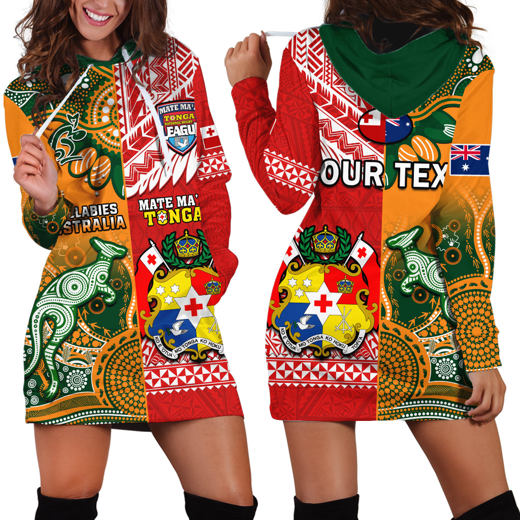 (Custom Personalised) Mate Maa Tonga And Wallabies Rugby Hoodie Dress Polynesian Mix Aboriginal - Wonder Print Shop