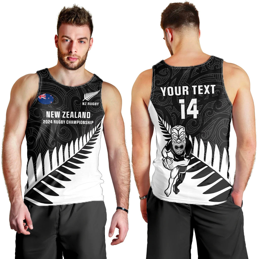 Personalised New Zealand Silver Fern Rugby Men Tank Top All Black 2024 Go Champions Maori Pattern LT14