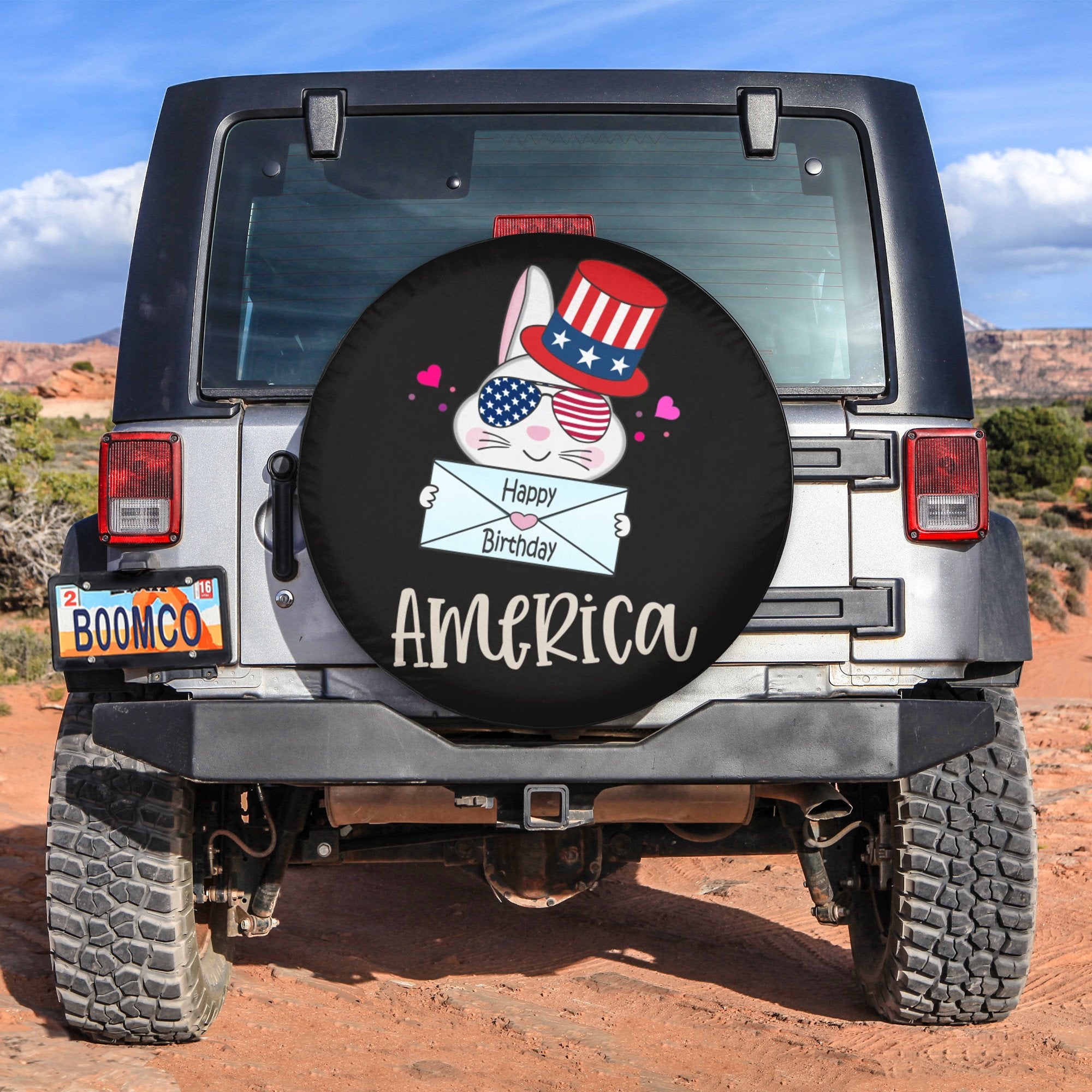 4th Of July Tire Covers - US Independence Day Rabbit With USA Sun Glasses Spare Tire Cover NO.79 LT8 - Wonder Print Shop