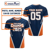Custom 2025 Champions Navy Orange T Shirt | Wonder Print Shop