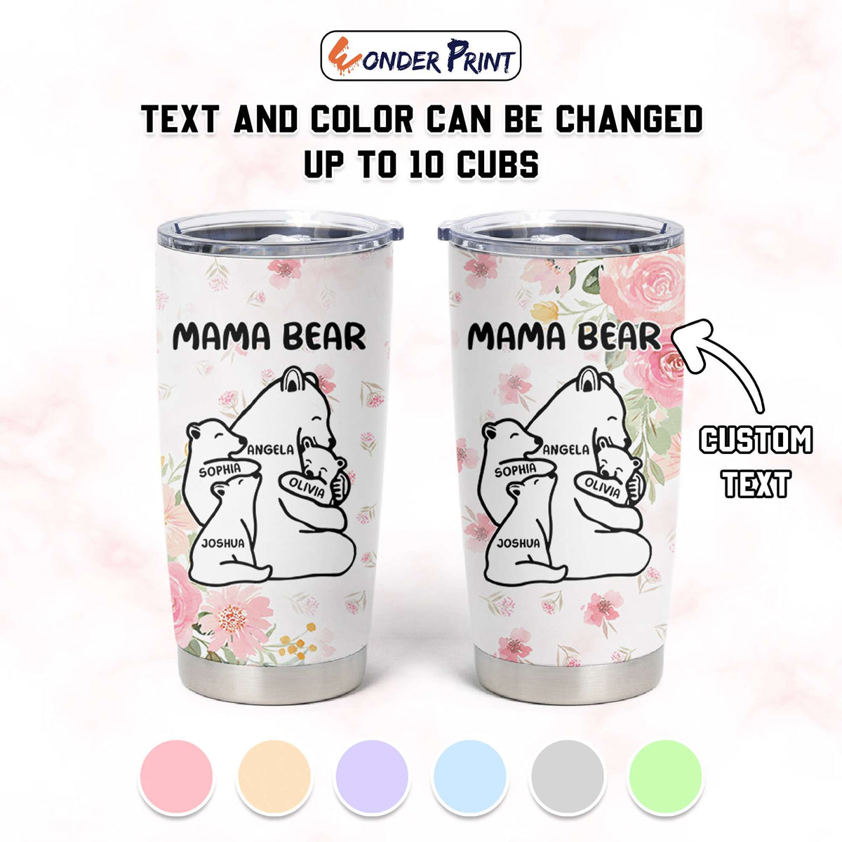 Custom Mother's Day Tumbler Cup Mama Bear With Cubs | Wonder Print Shop
