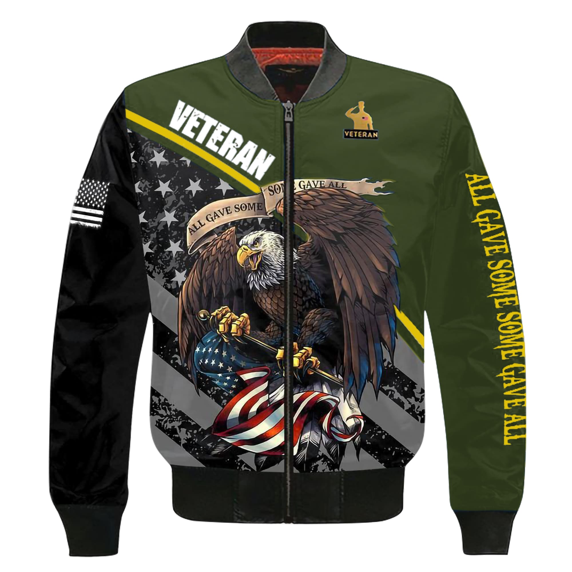 US Veteran, All Gave Some - Some Gave All, Bald Eagle Green Bomber Jacket - Wonder Print Shop