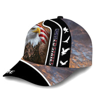 American eagle and flag all-over print baseball cap, black side panel and white trim