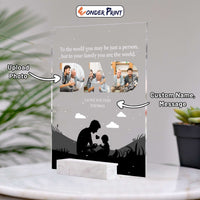 Acrylic table sign with dad-themed photo collage and “I Love You Dad” message