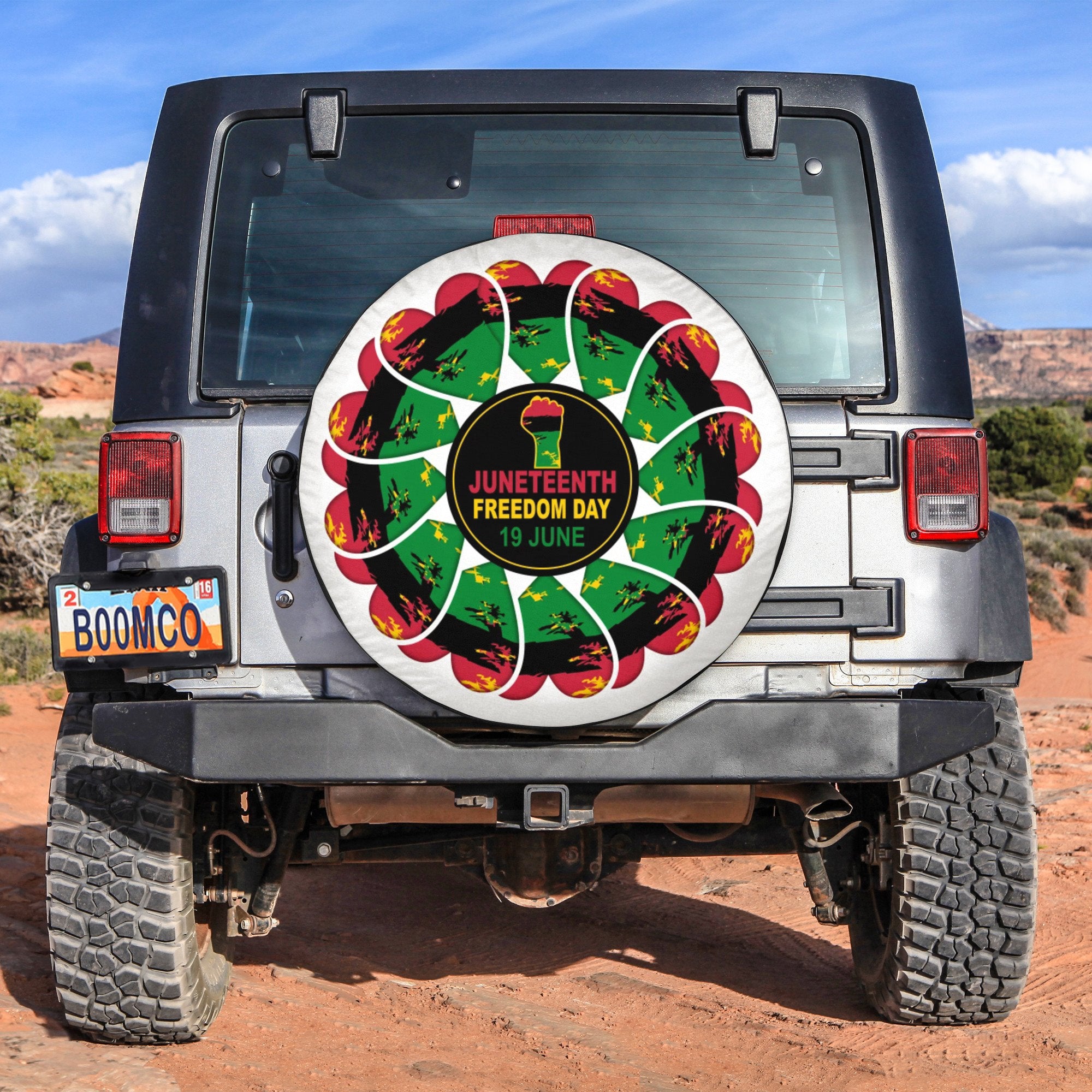 African Tire Covers - Juneteenth Spare Tire Cover Freedom Day 19 June Pan-Africa Flag Heart Shape NO.37 LT8