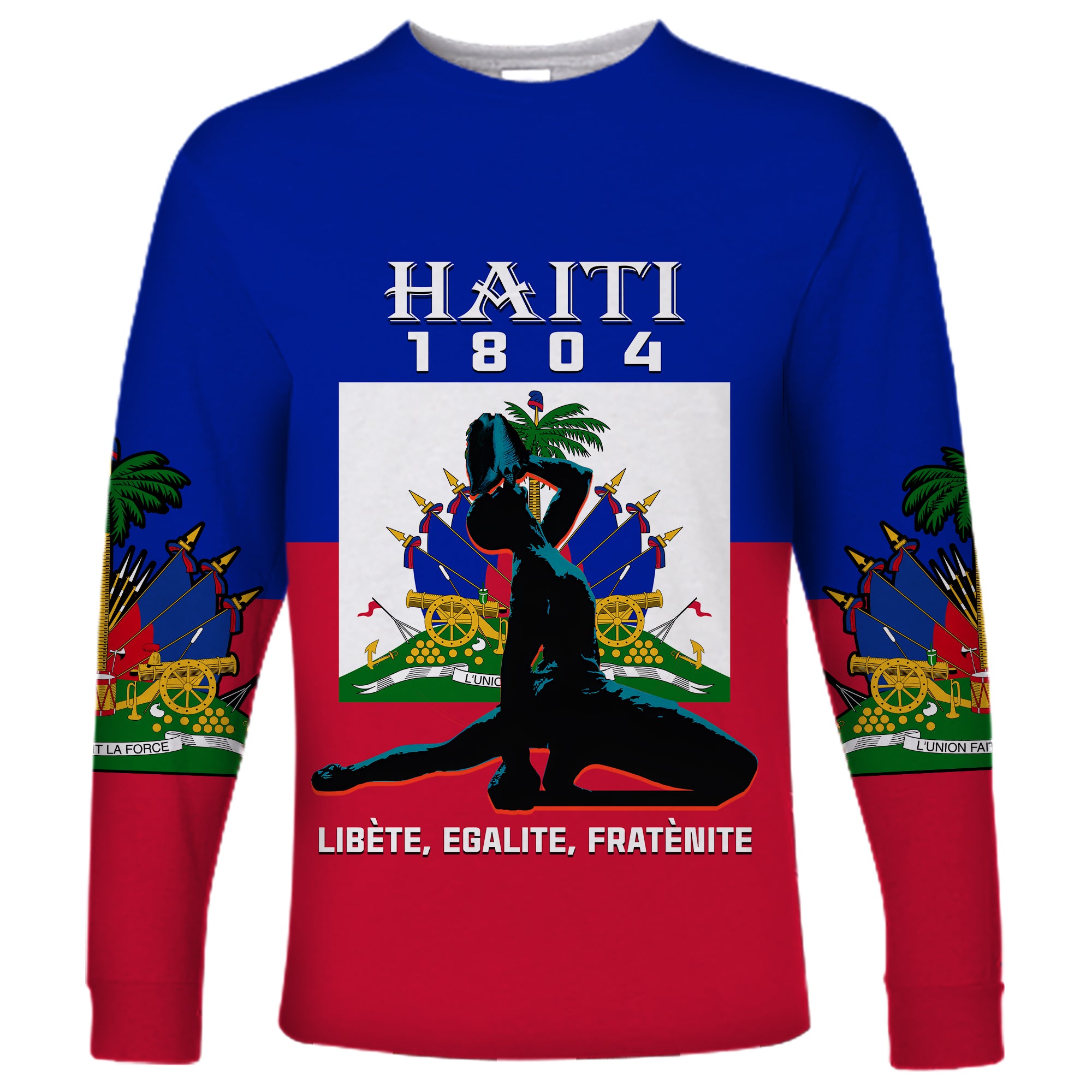 (Custom Personalised) Haiti Long Sleeve Shirt Negre Marron With Haitian Flag - Wonder Print Shop