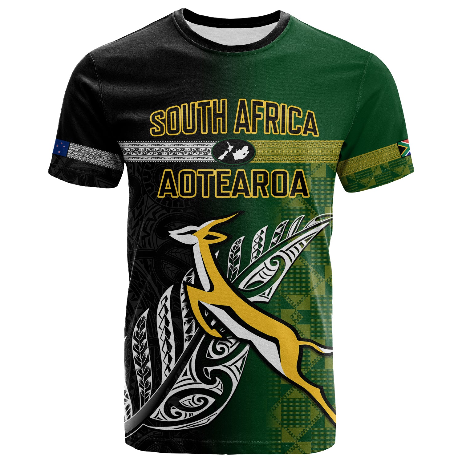 Personalised New Zealand and South Africa Rugby T Shirt 2023 World Cup Final All Black With Springboks LT14