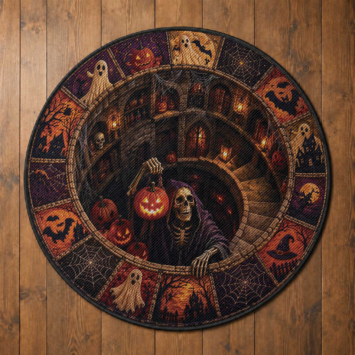3D Illusion Witch Vortex Halloween Round Carpet